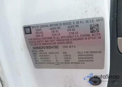 2011 Chevrolet Hhr Lt из США, поврежденный, VIN 3GNBACFU1BS641582